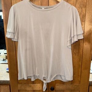 Green Envelope Light beige Blouse with Tie Front flutter sleeve